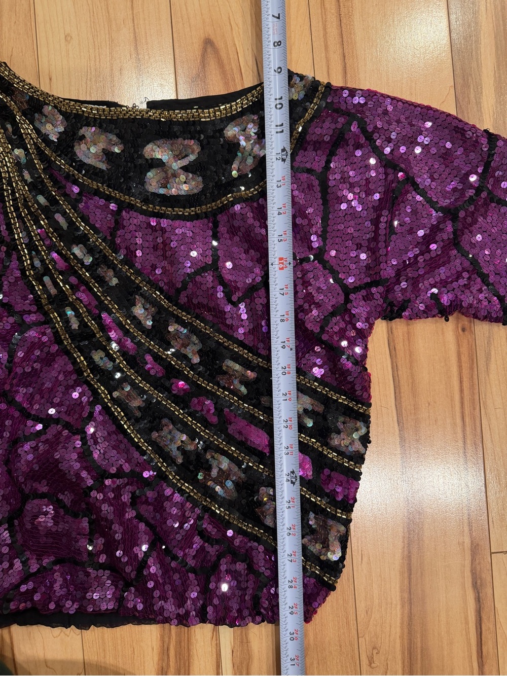 Jack Bryan Vintage Hand-Beaded Sequin Art Deco Top Purple Black Gold Size 6 - Picture 16 of 16